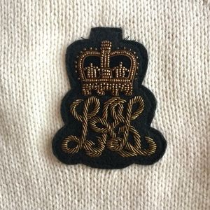 Ralph Lauren LRL Insignia Crest Cotton Sweater 1X Ivory Faux Blouse Collar